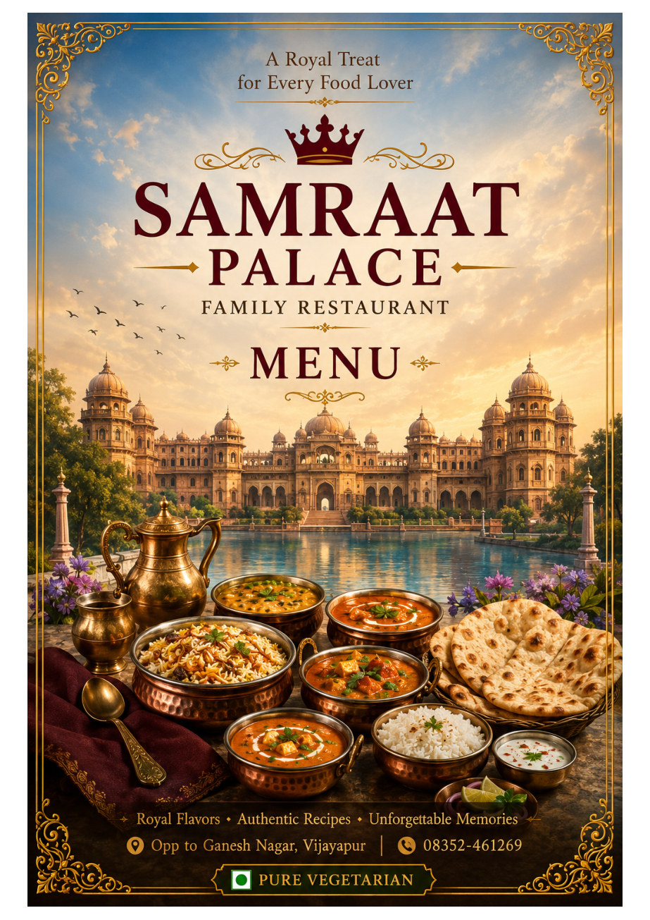 Samraat Palace restaurant menu cover